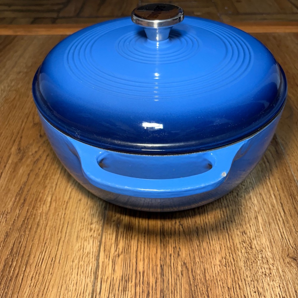 Lodge Caribbean Blue Cast Iron Large 6 Quart Enameled Dutch Oven With Lid READ - Picture 6 of 10